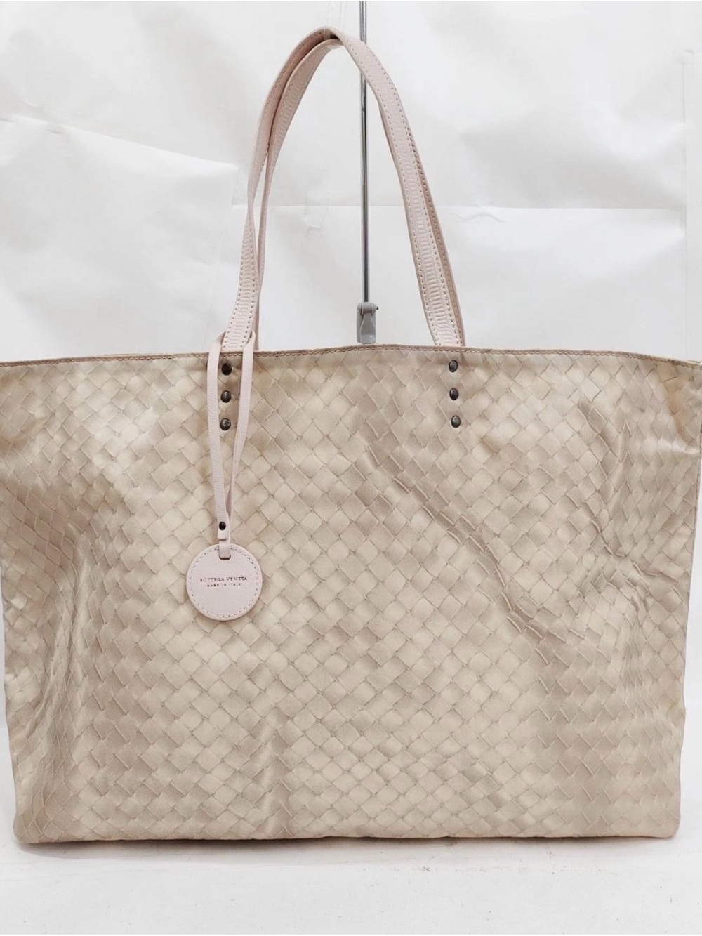 Bottega Veneta "Intrecciolusion" Nylon Tote Pink Beige